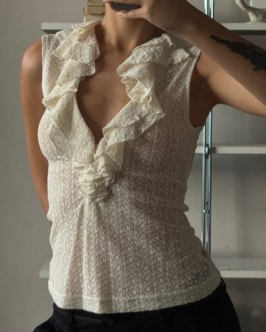 Lace Blouse with Collar Detail
