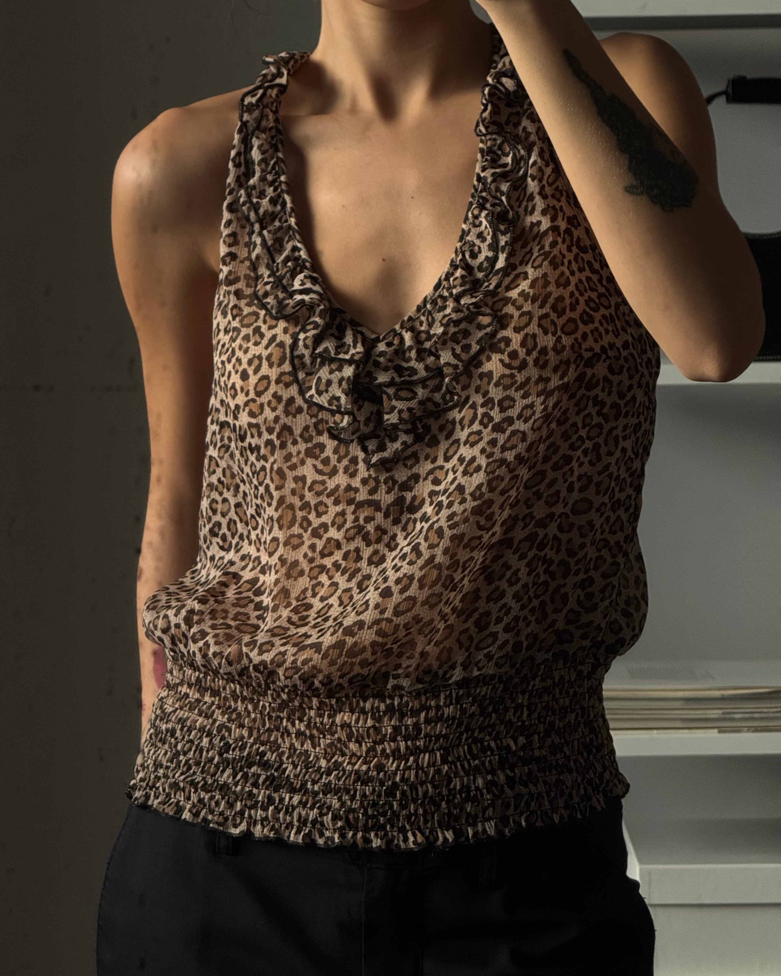 Leopard Print Transparent Blouse