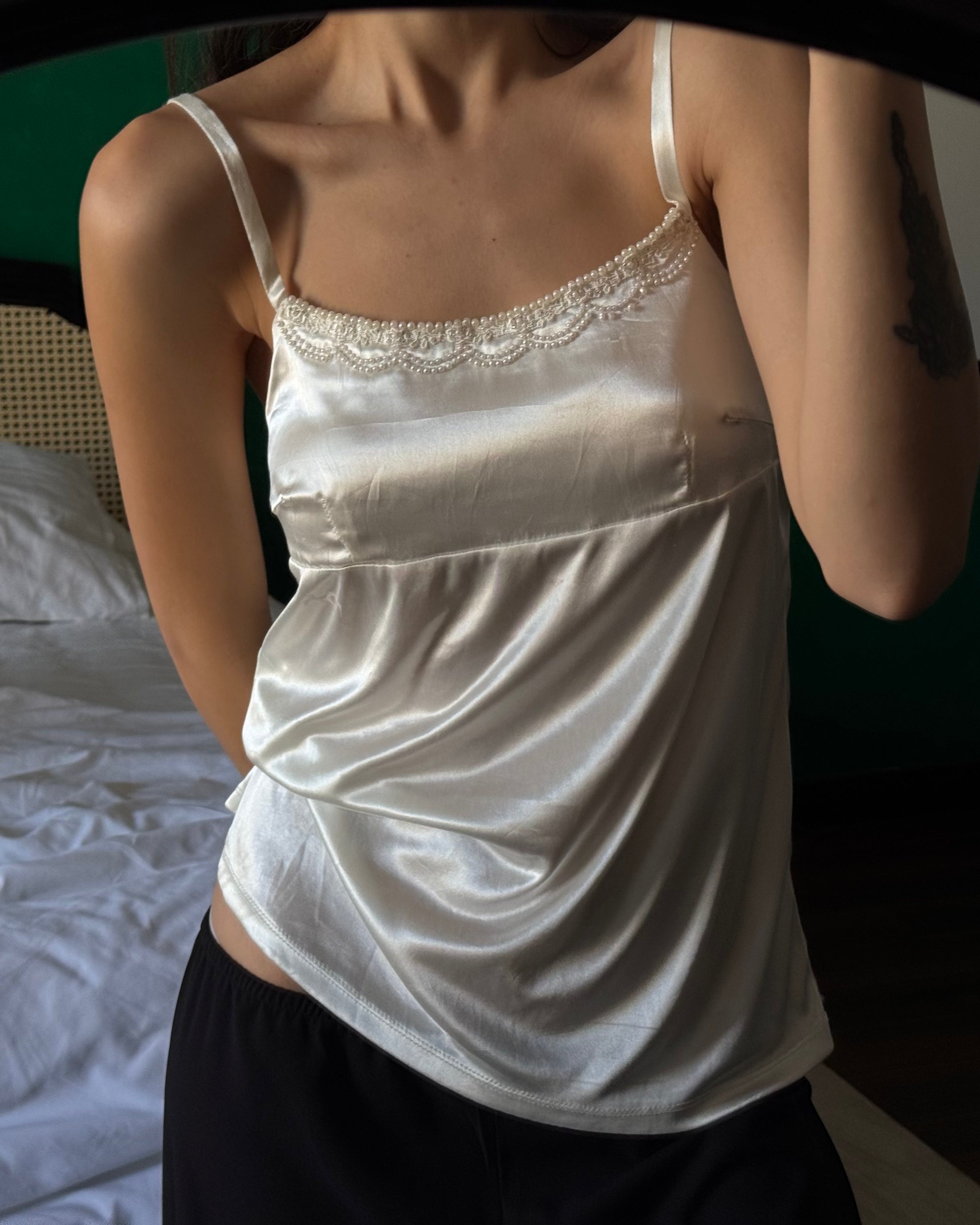 Pearl Embellished Satin Blouse