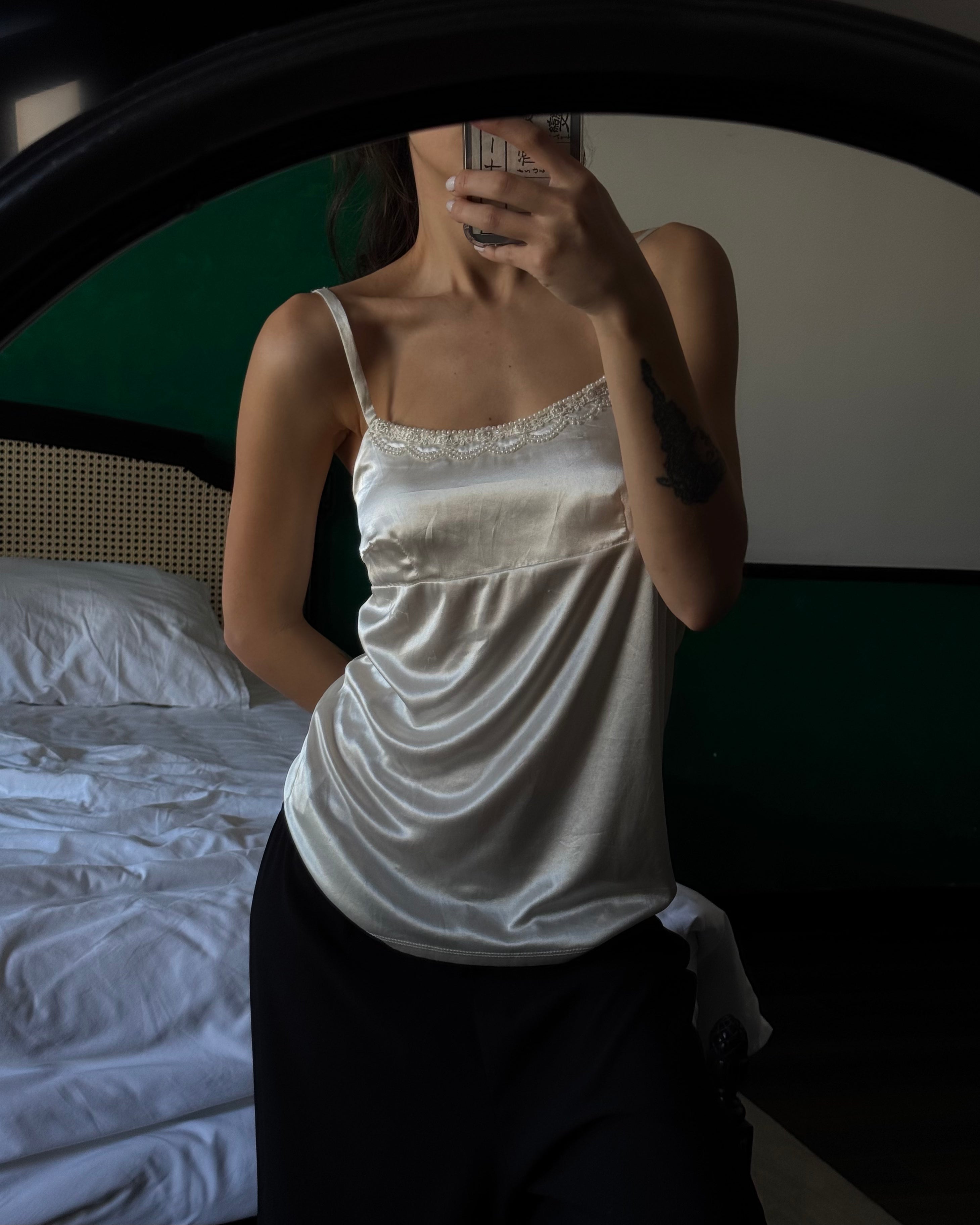 Pearl Embellished Satin Blouse