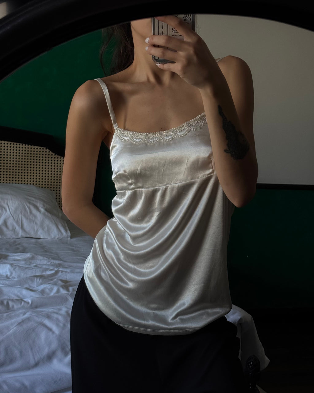 Pearl Embellished Satin Blouse