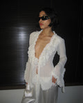 Ecru Blouse with Ruffle Detail
