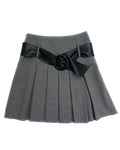 Belted Gray Pleated Skirt