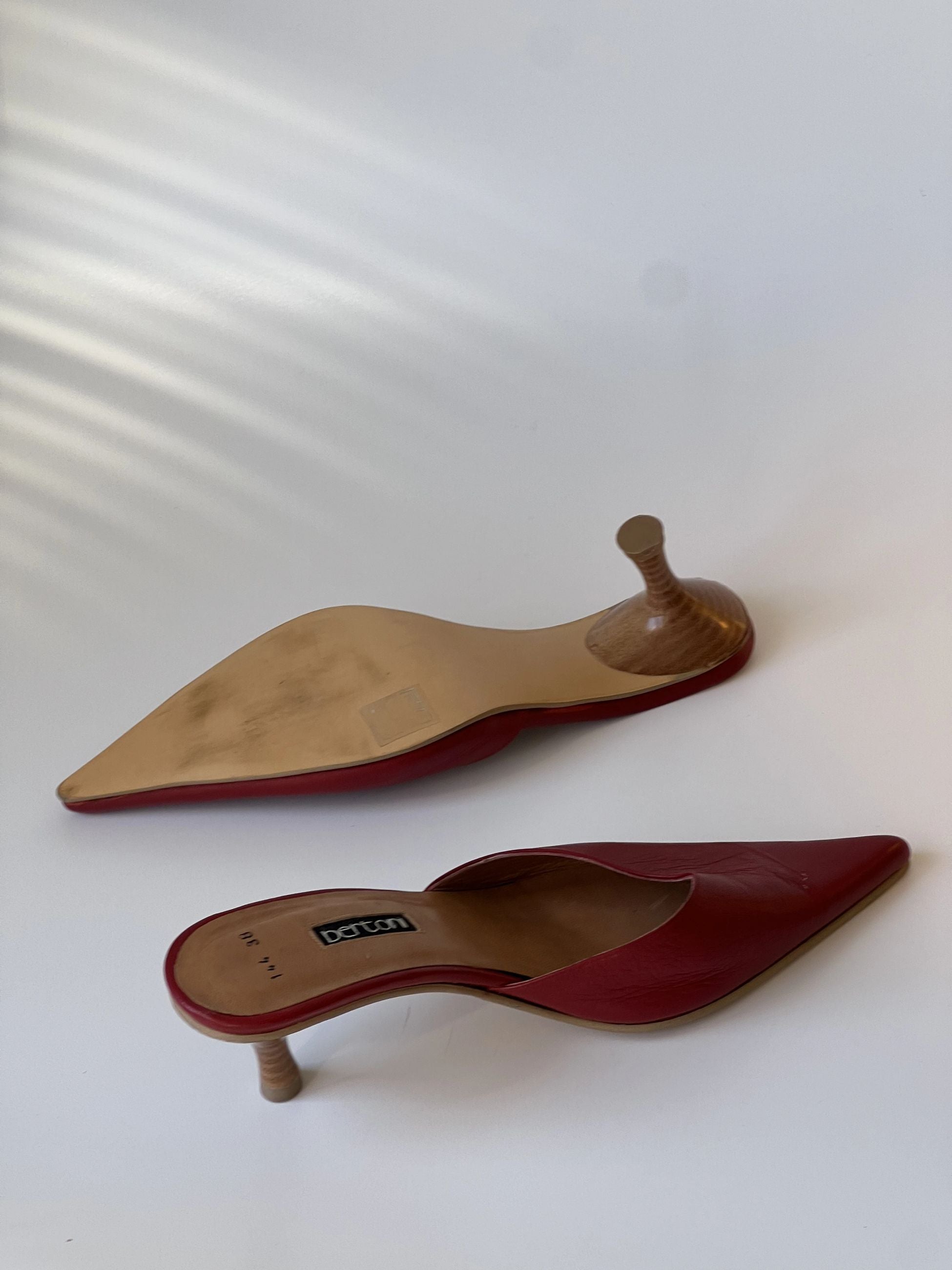 Red Pointed Toe Heeled Slippers