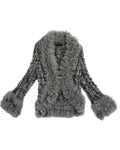Gray Cardigan with Fur Collar Detail