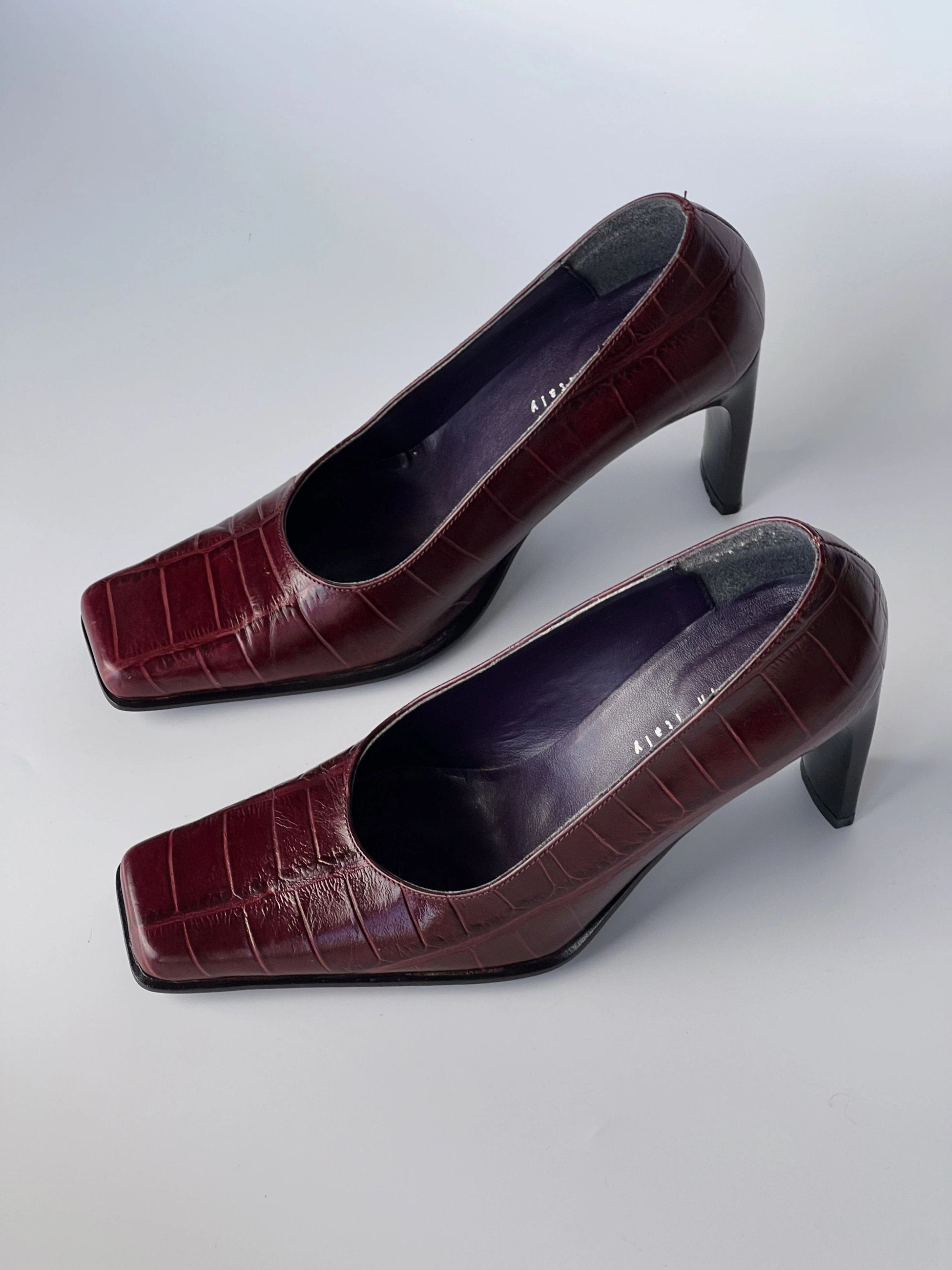 Croc Patterned Burgundy High Heels