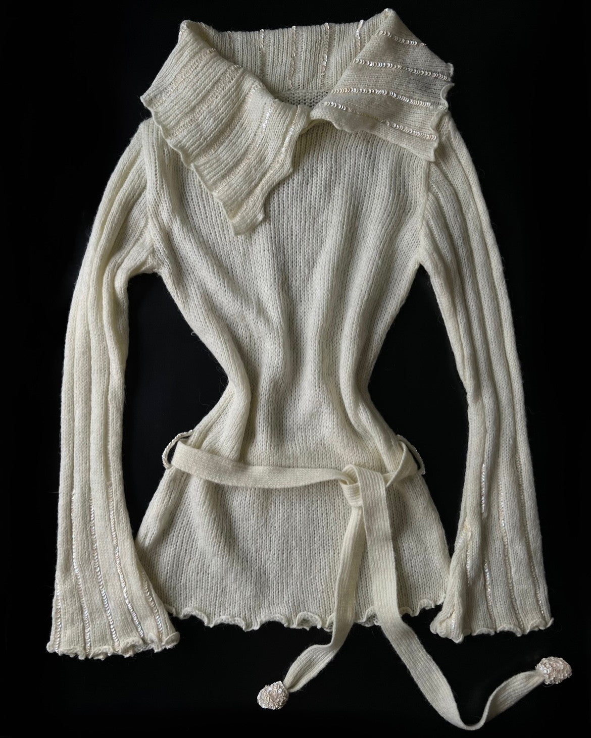 Asymmetrical Collar Cream Sweater