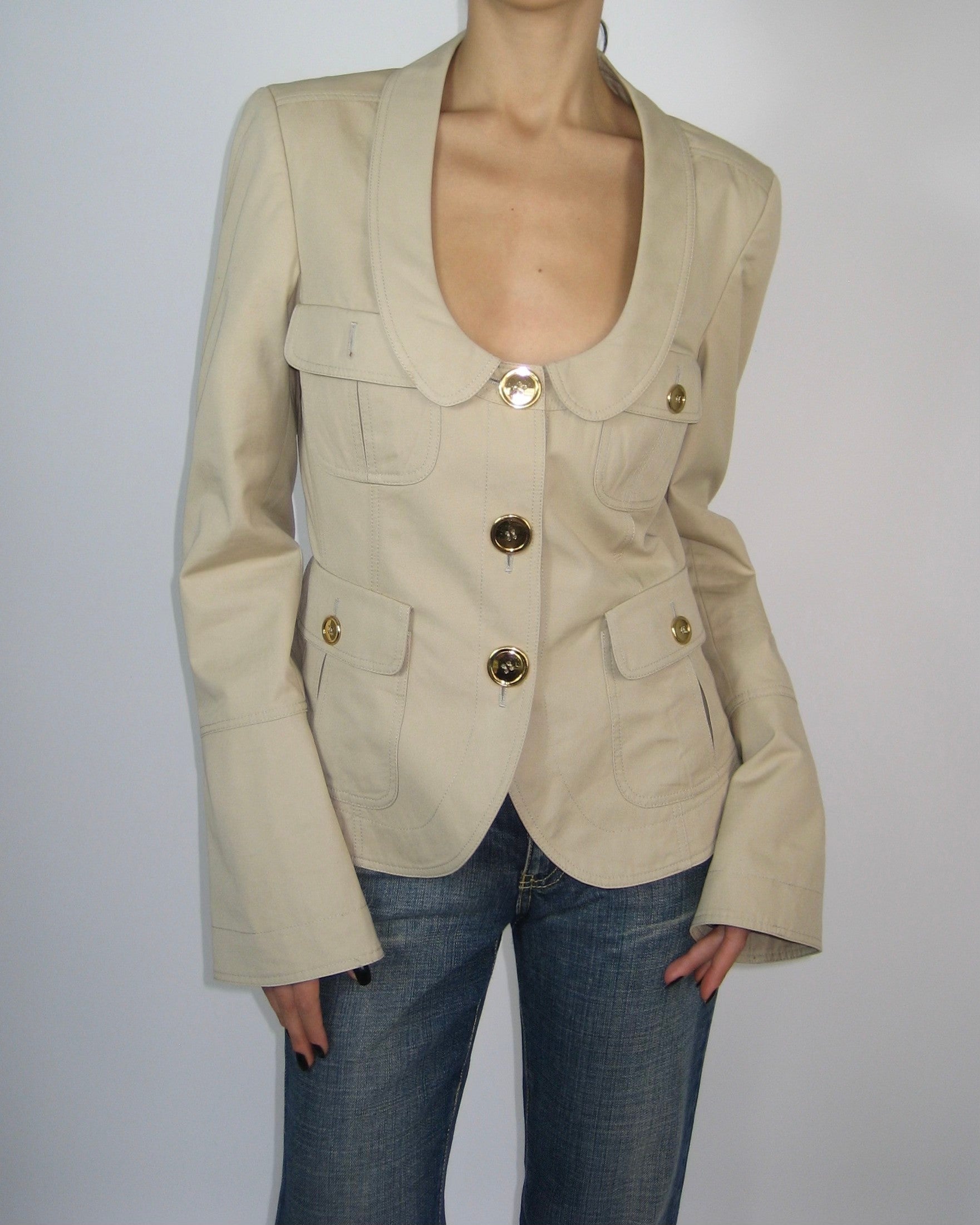Burberry Kemerli Krem Ceket