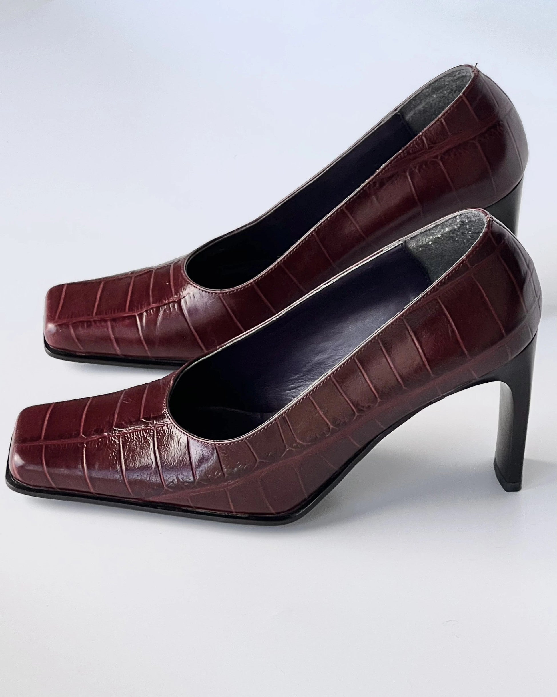 Croc Patterned Burgundy High Heels
