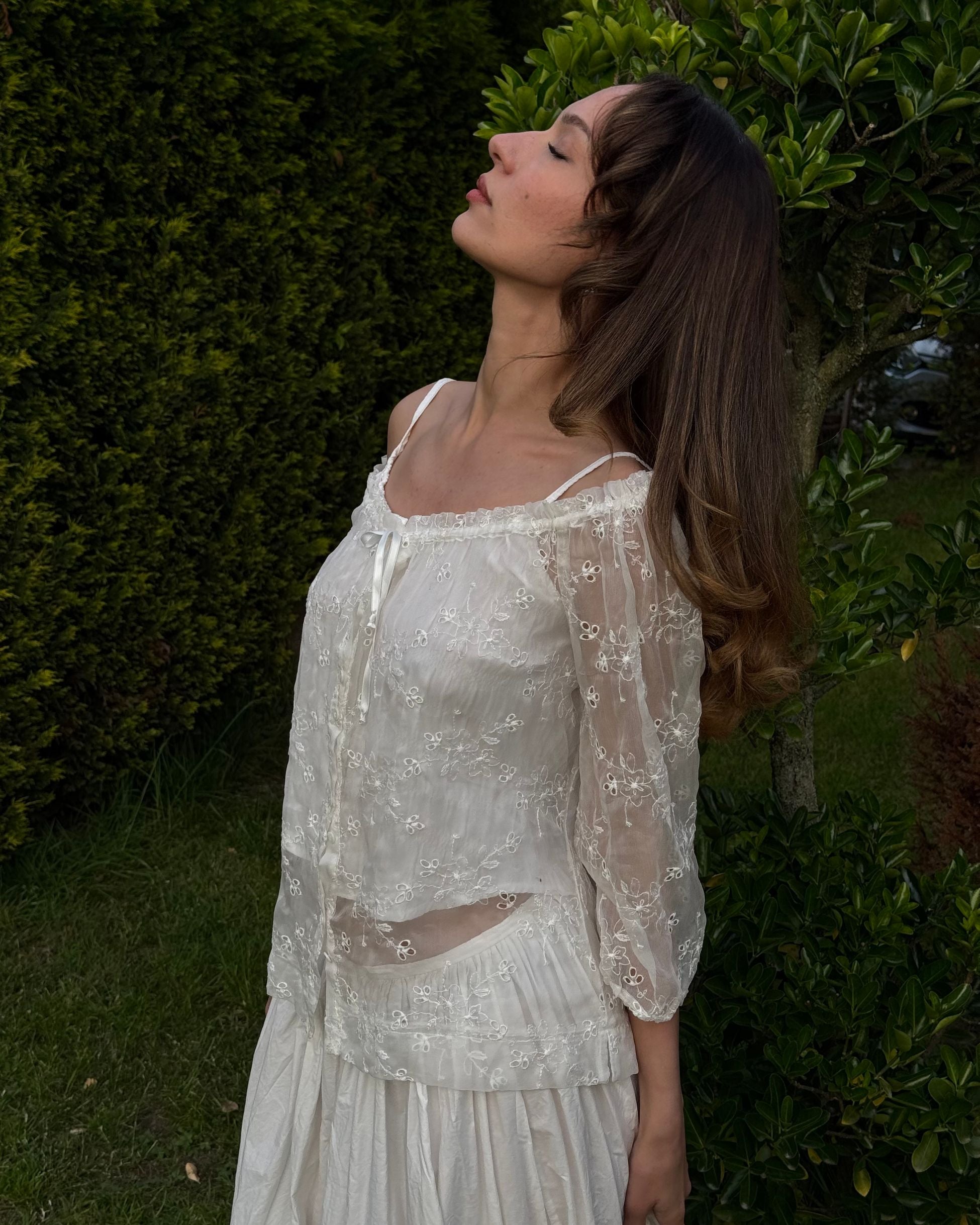 Off-Shoulder Sheer Blouse