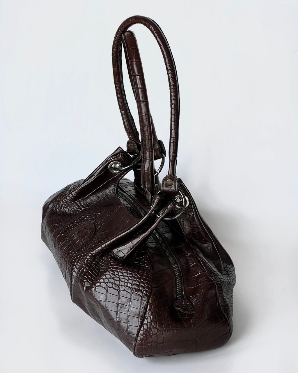 Brown Croc Patterned Bag