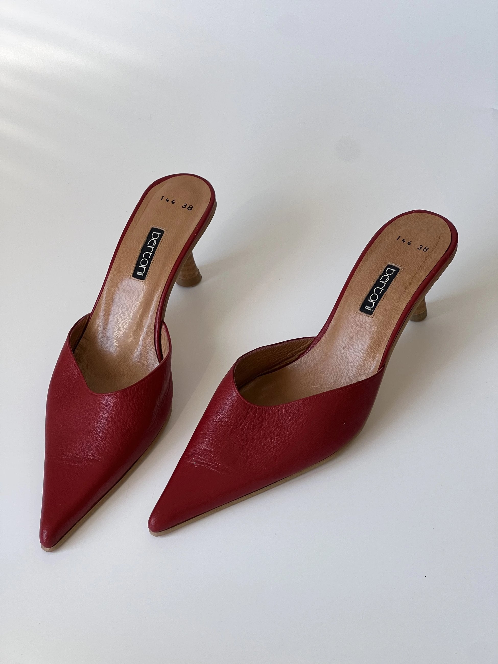 Red Pointed Toe Heeled Slippers