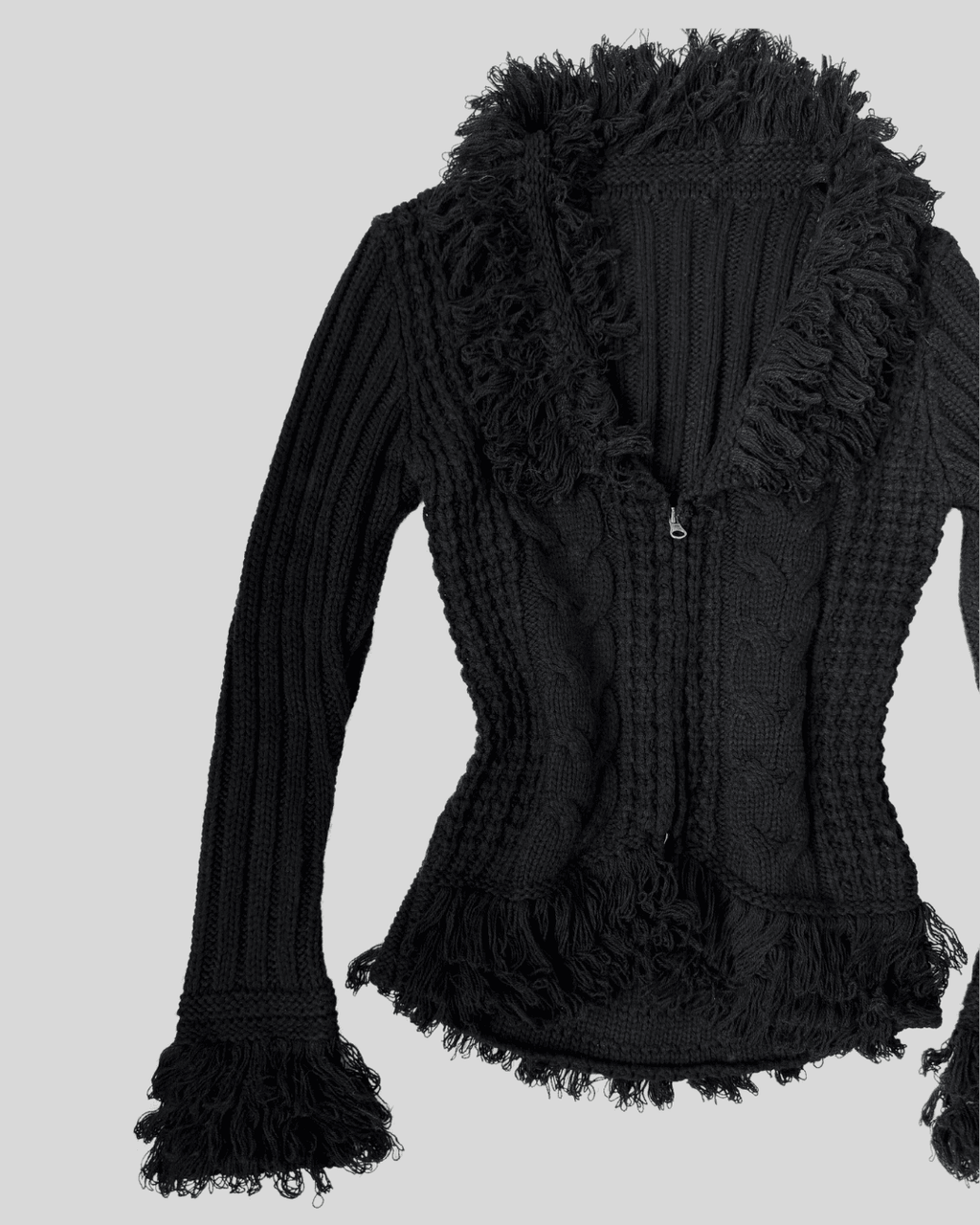 Black Cardigan with Collar and Sleeve Details