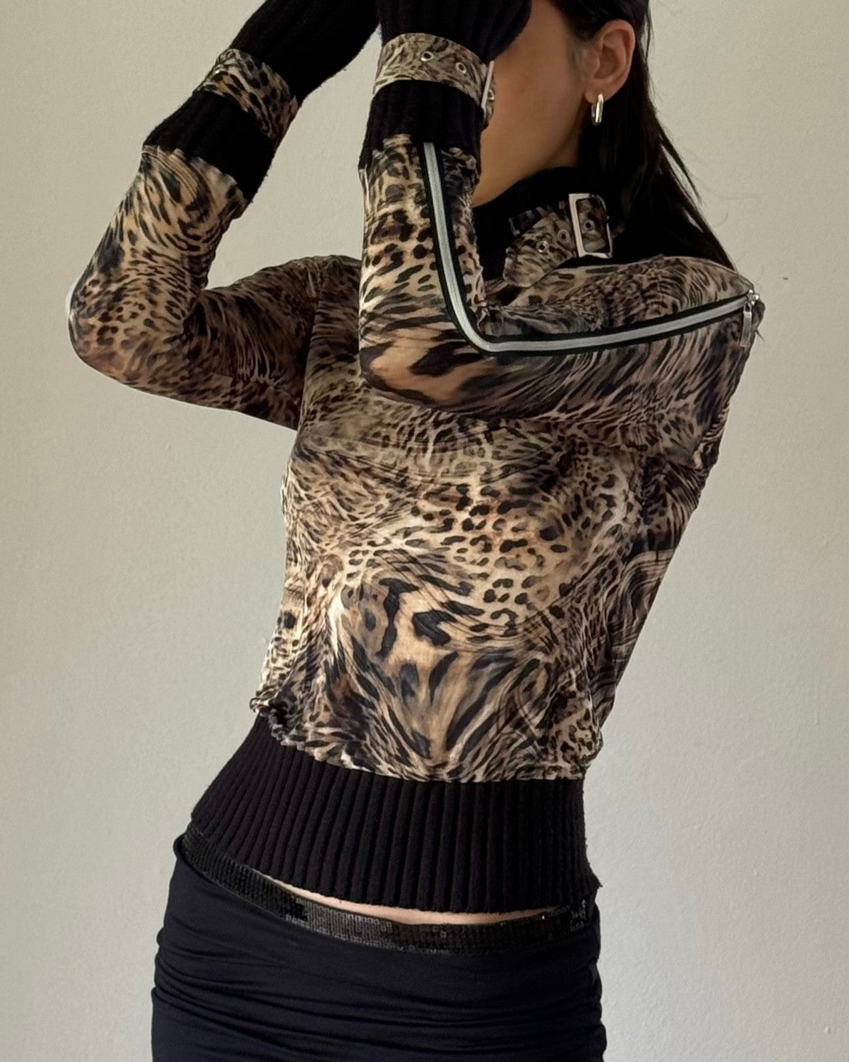Leopard Patterned Turtleneck Blouse