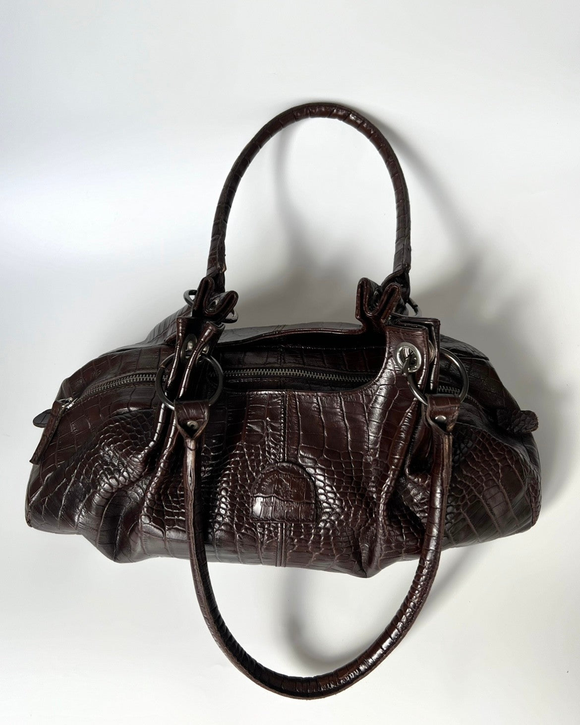 Brown Croc Patterned Bag