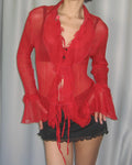 Red Shirt with Collar and Sleeve Details