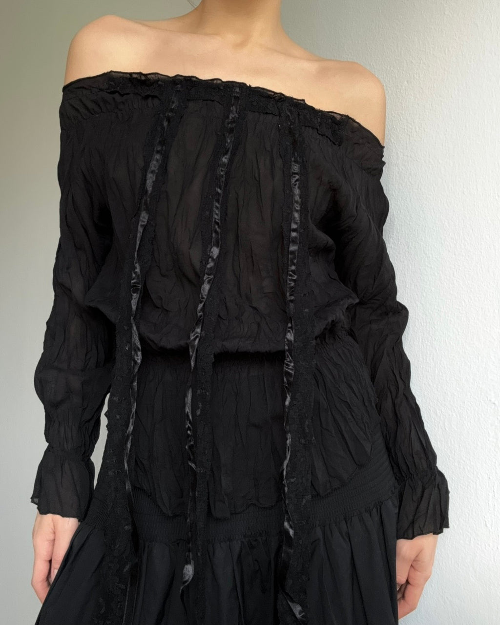 Off-Shoulder Sheer Blouse