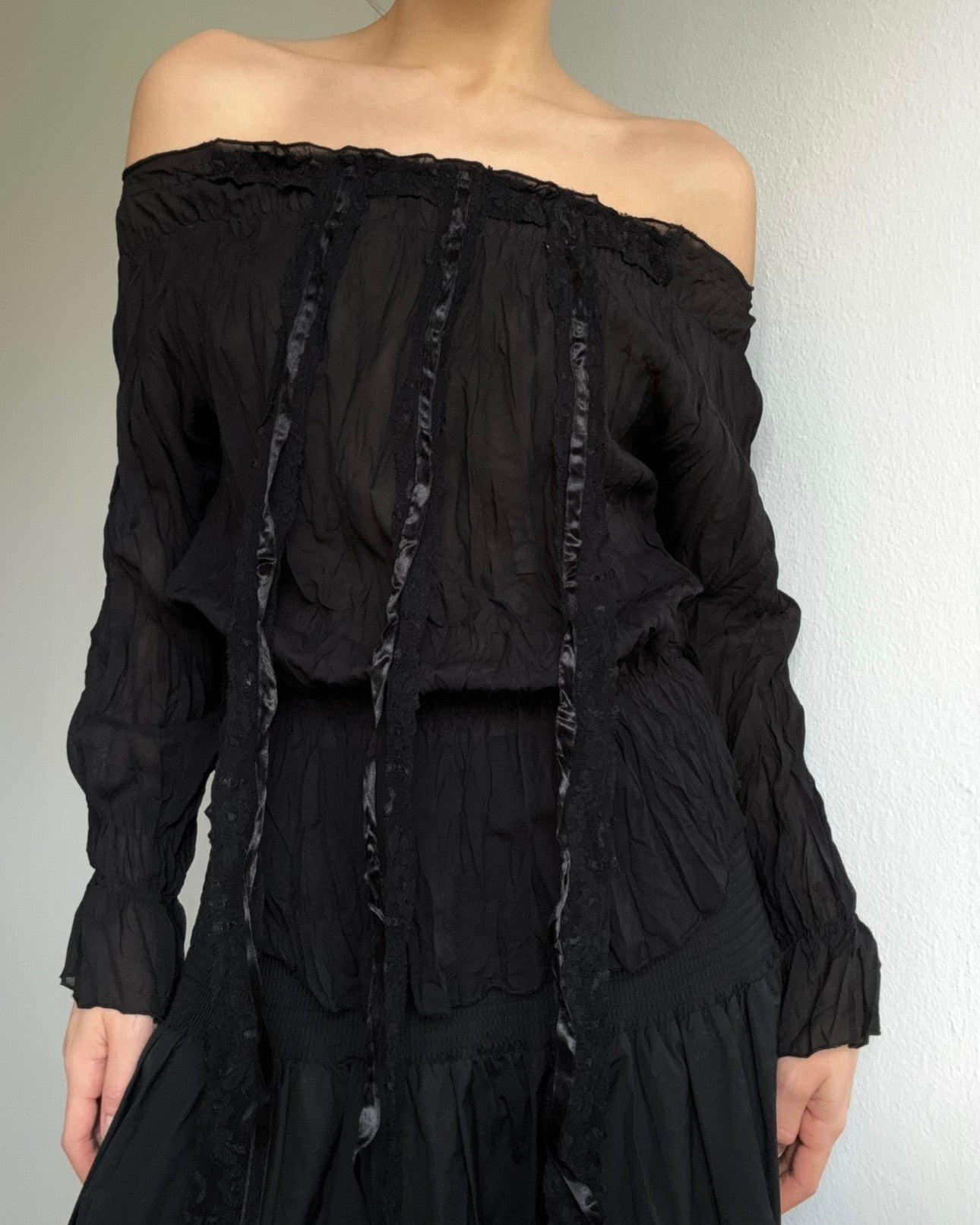 Off-Shoulder Sheer Blouse