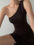 One-Shoulder Brown Dress