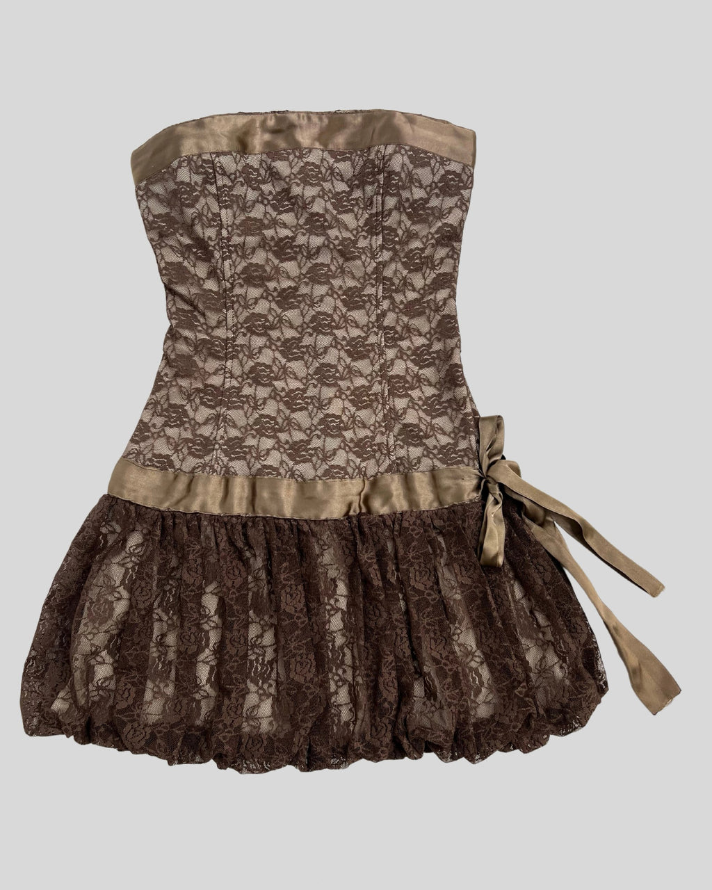 Brown Mini Dress with Lace Detail