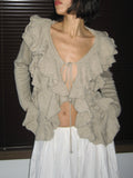 Beige Cardigan with Ruffle Detail
