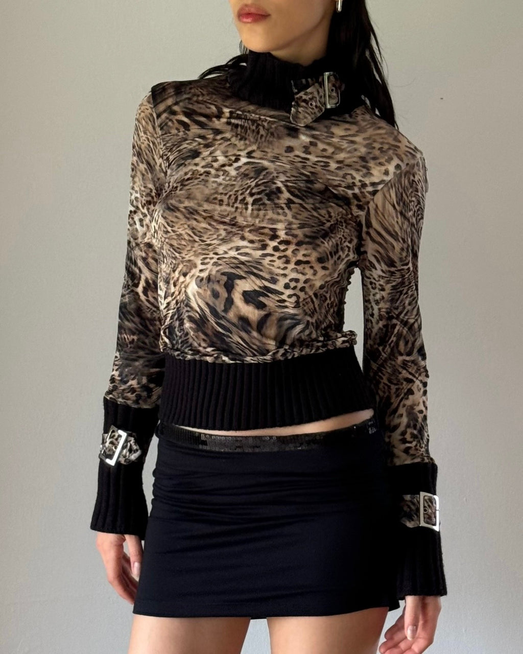 Leopard Patterned Turtleneck Blouse