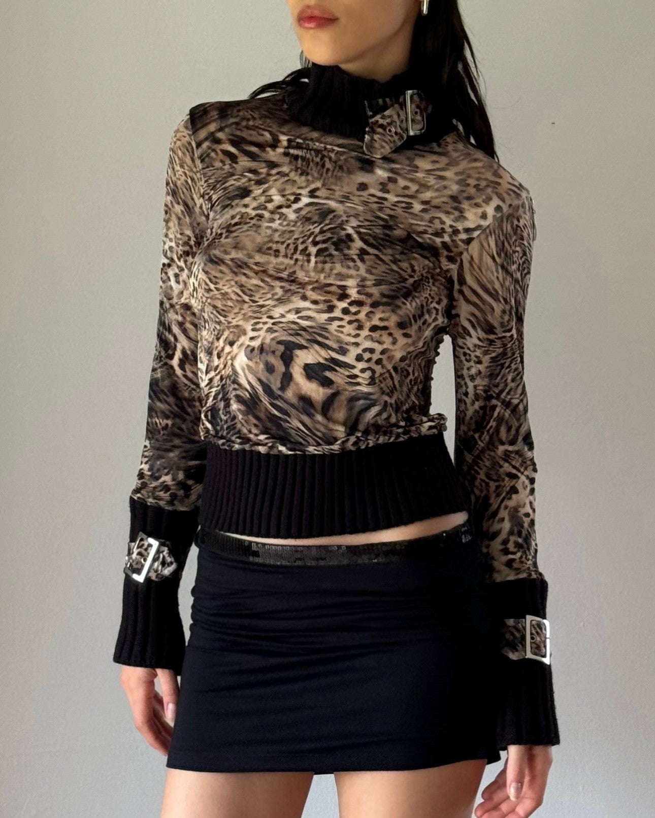Leopard Patterned Turtleneck Blouse