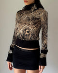 Leopard Patterned Turtleneck Blouse