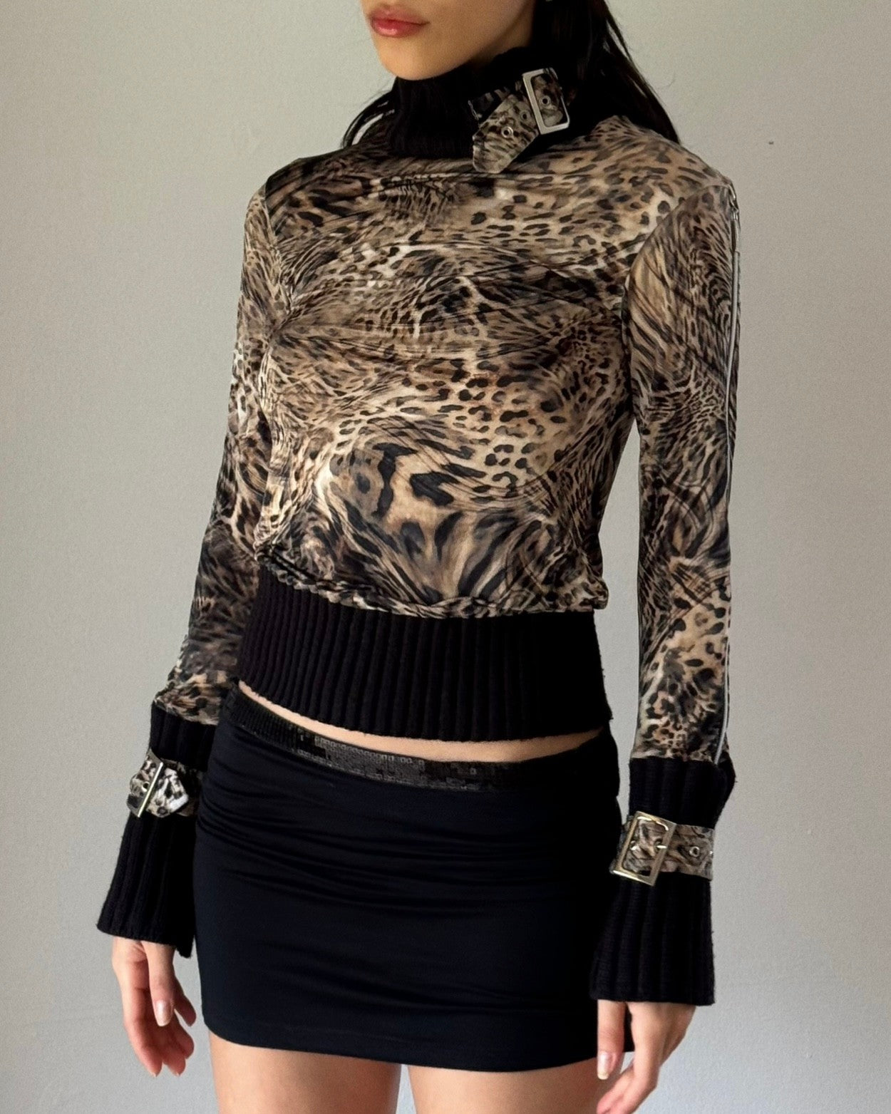 Leopard Patterned Turtleneck Blouse