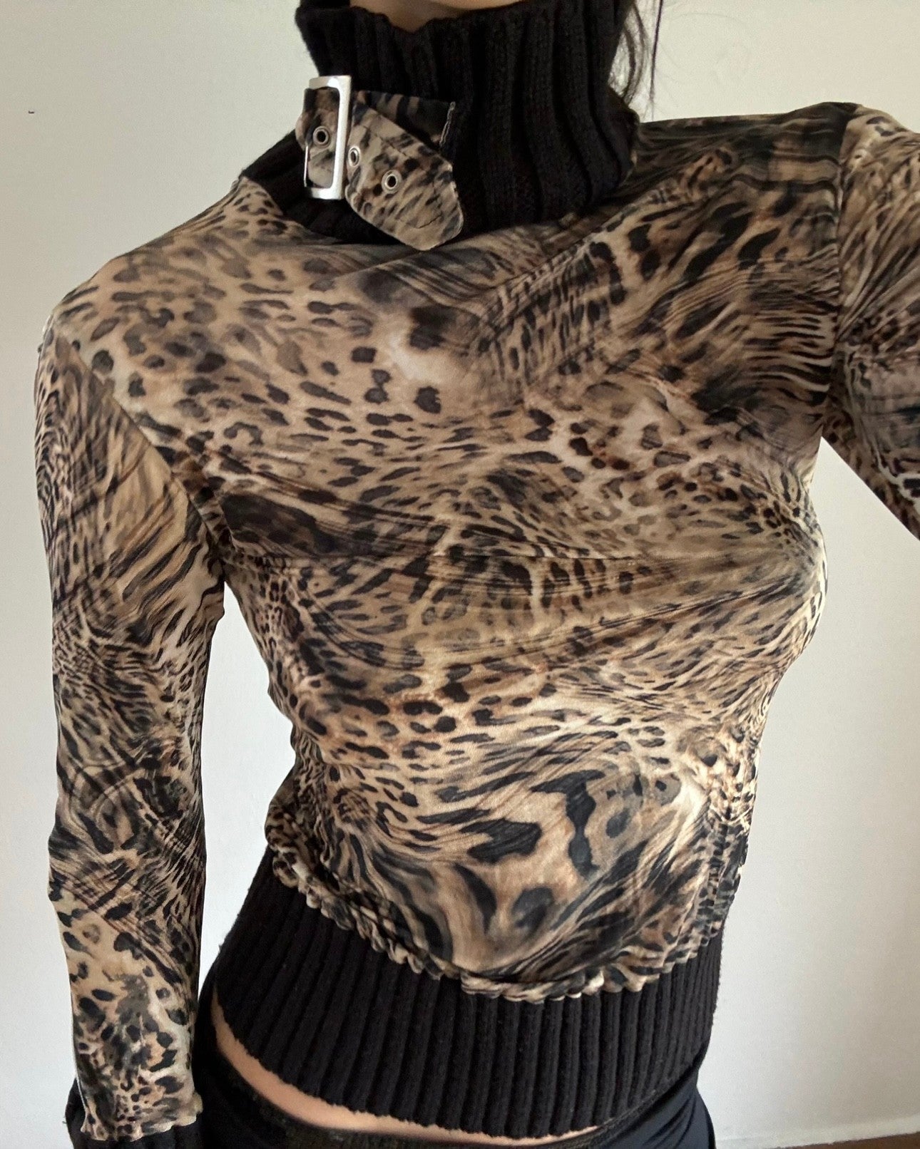 Leopard Patterned Turtleneck Blouse