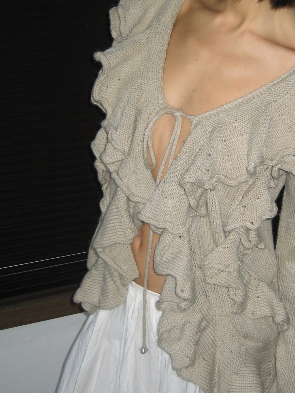 Beige Cardigan with Ruffle Detail