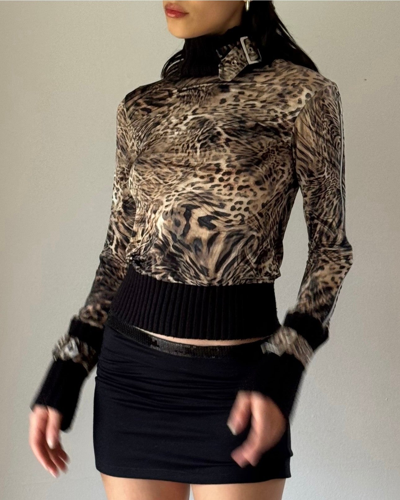 Leopard Patterned Turtleneck Blouse