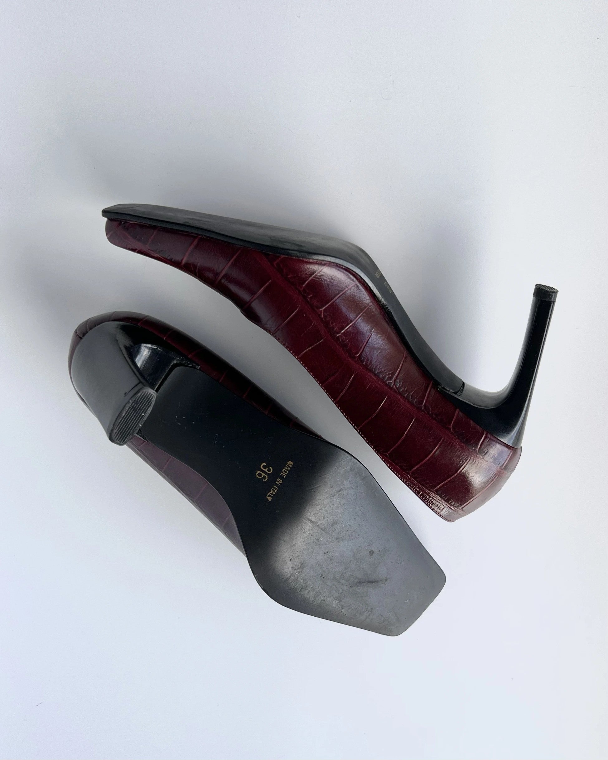 Croc Patterned Burgundy High Heels