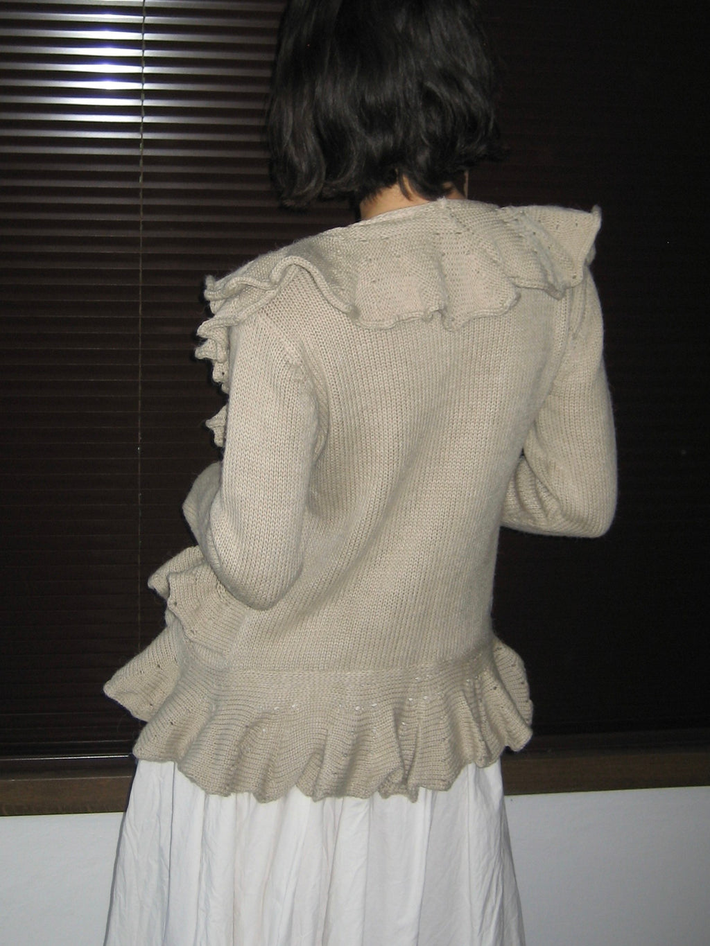Beige Cardigan with Ruffle Detail