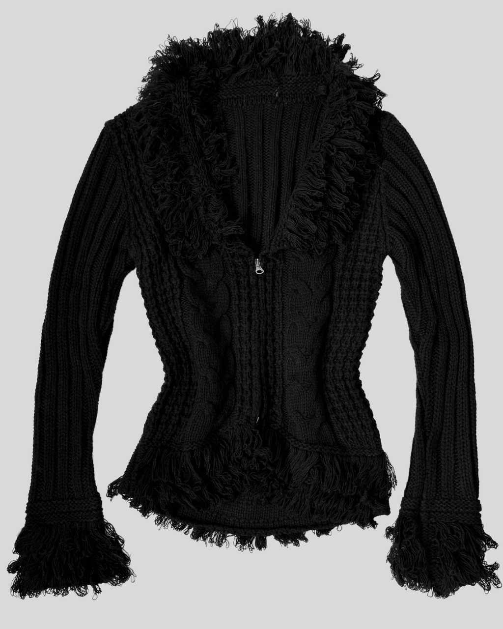 Black Cardigan with Collar and Sleeve Details