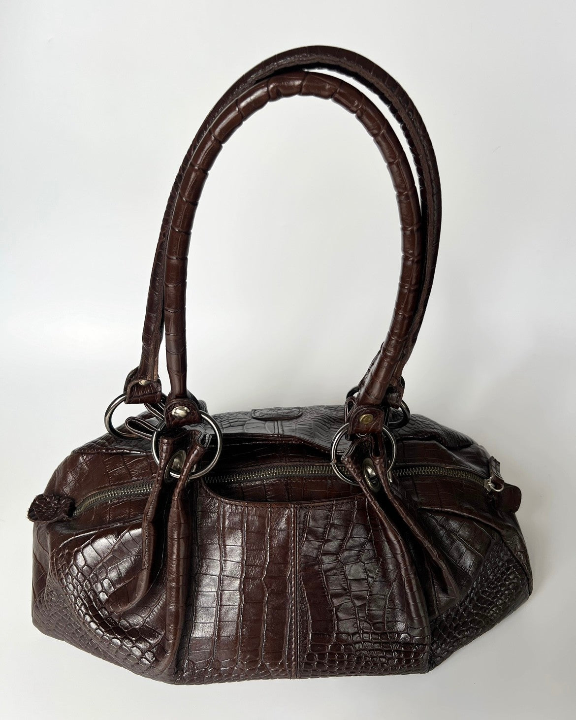 Brown Croc Patterned Bag