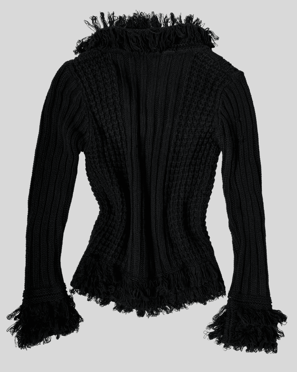 Black Cardigan with Collar and Sleeve Details