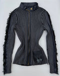 Navy Blue Fur Detailed Cardigan