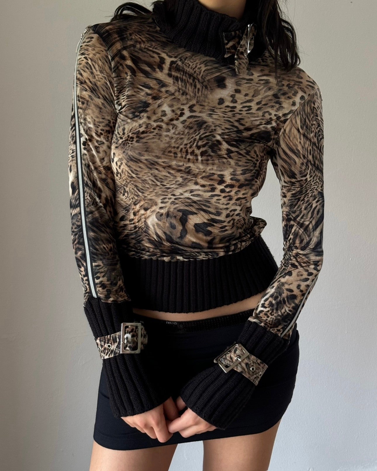 Leopard Patterned Turtleneck Blouse