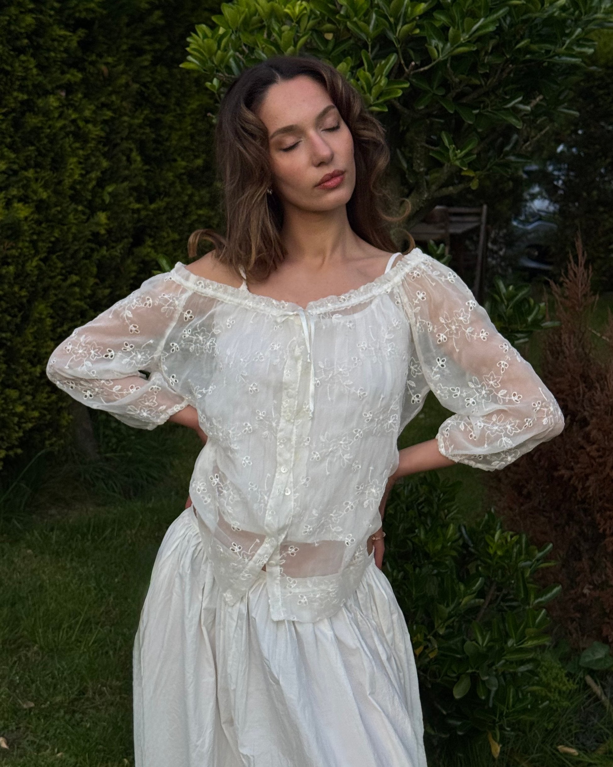 Off-Shoulder Sheer Blouse