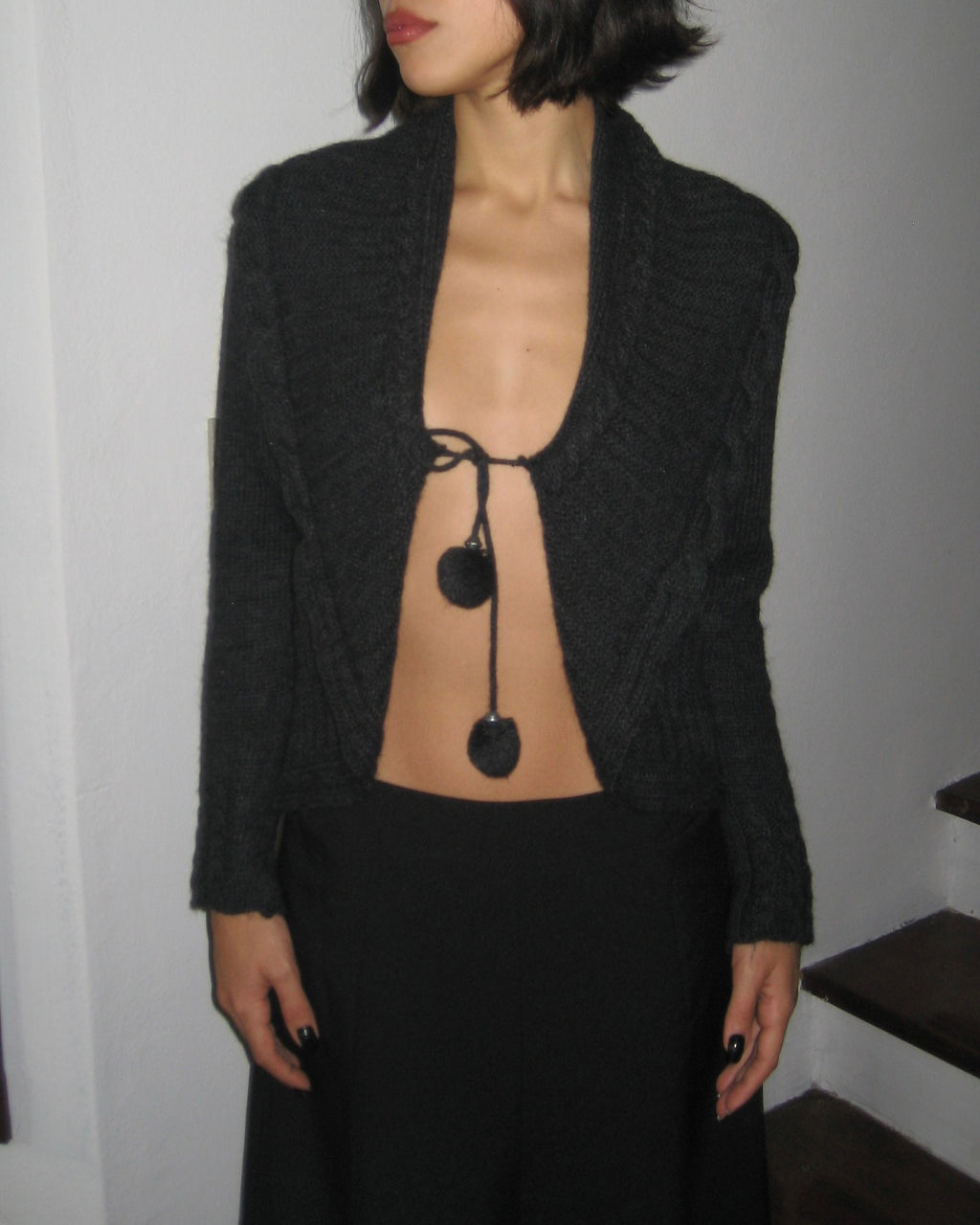 Anthracite Tie-Down Cardigan