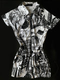 Newspaper Printed Zippered Dress