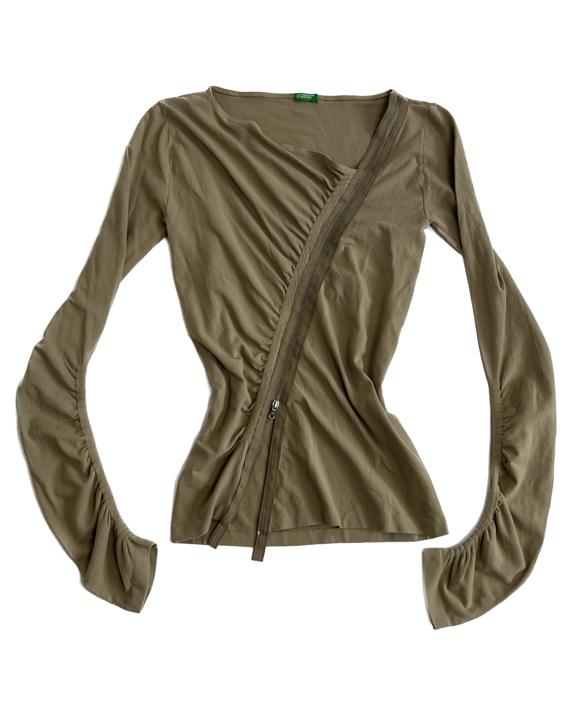 Diagonal Zippered Gathered Blouse