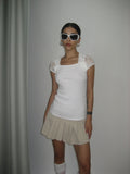 White Corduroy Blouse with Lace Detail