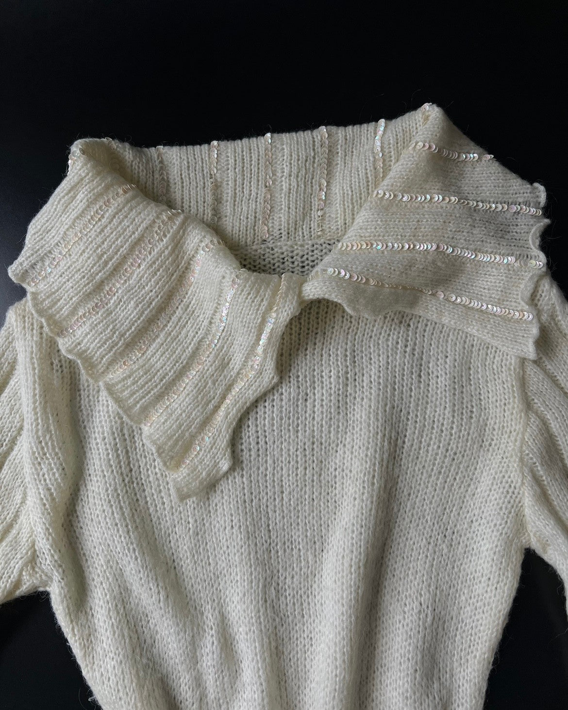 Asymmetrical Collar Cream Sweater