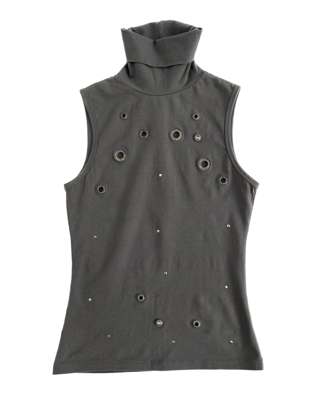 Sleeveless Gray Blouse with Eyelet Detail