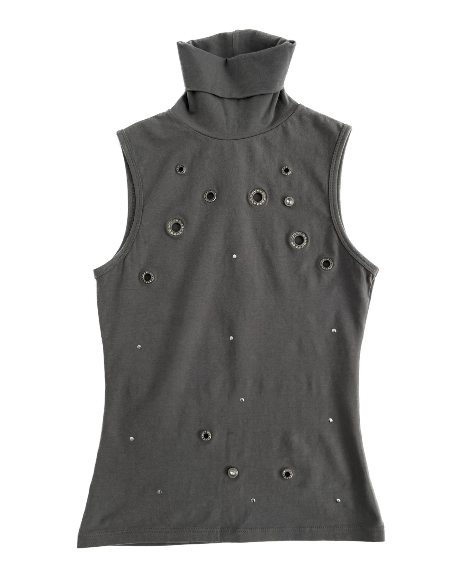 Sleeveless Gray Blouse with Eyelet Detail
