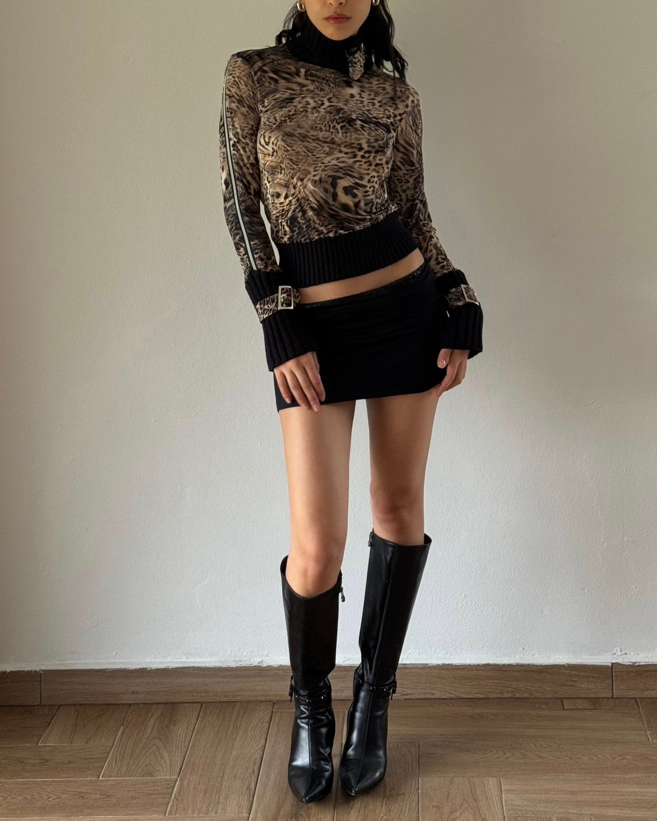 Leopard Patterned Turtleneck Blouse