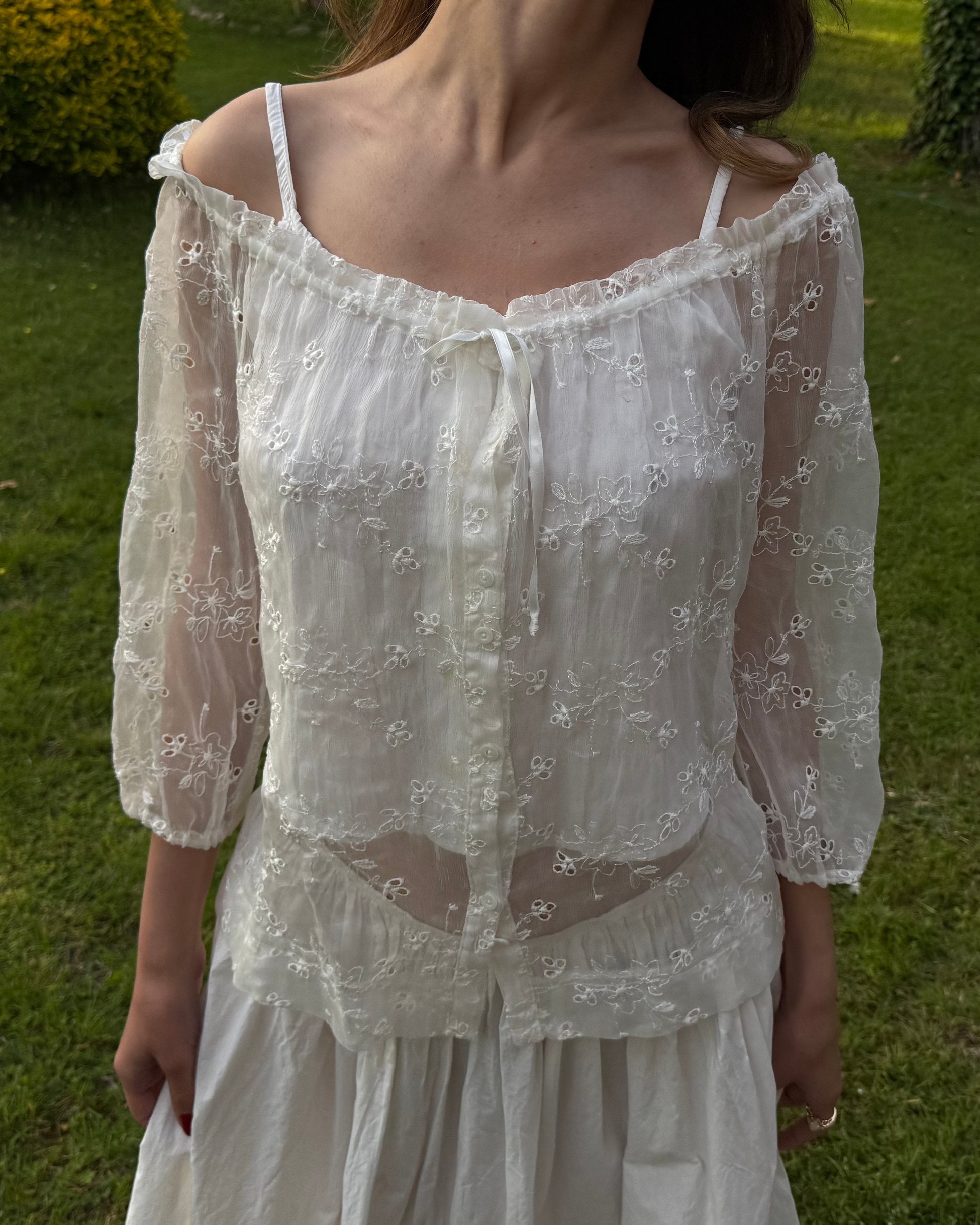 Off-Shoulder Sheer Blouse