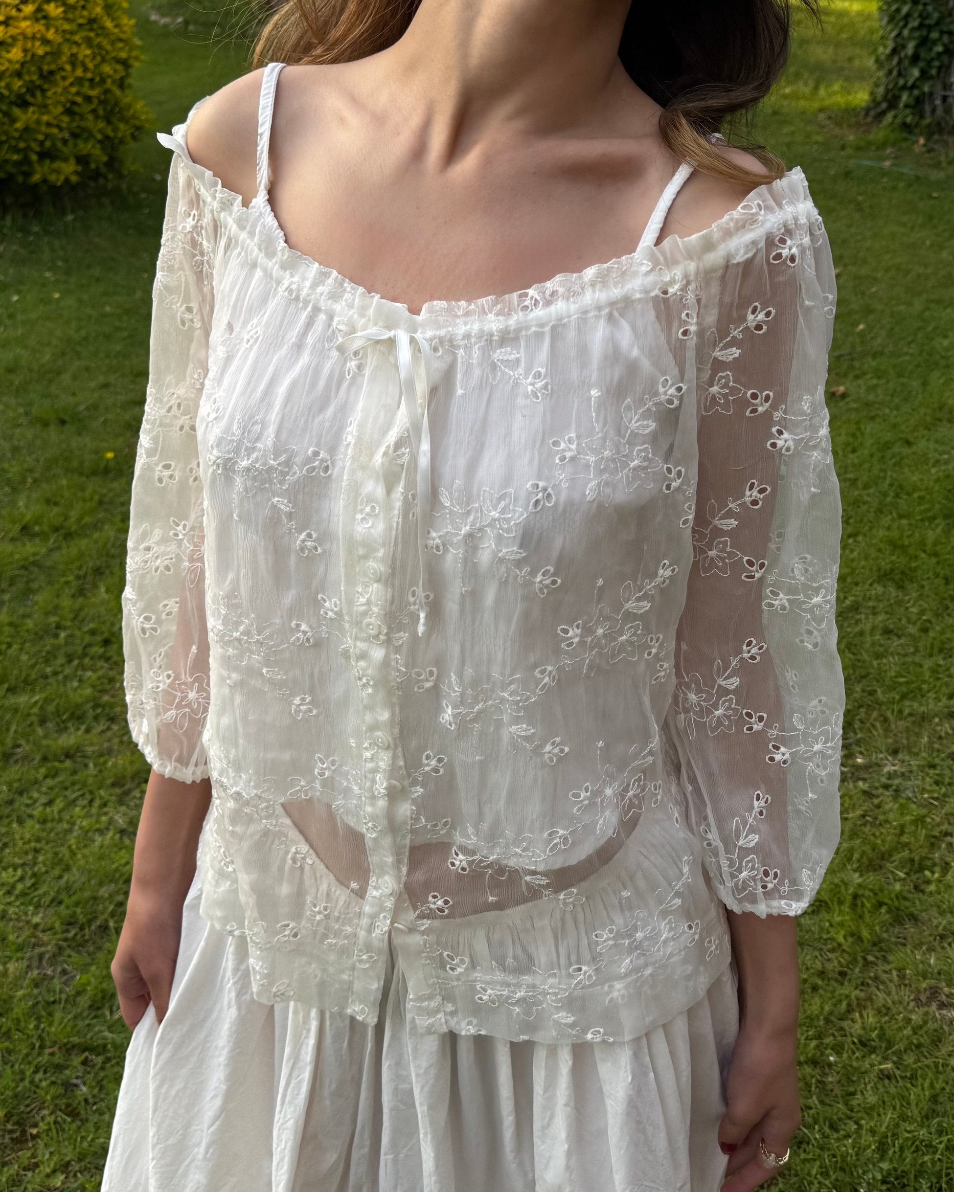 Off-Shoulder Sheer Blouse
